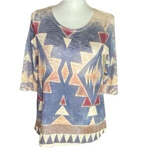 Ginger G Wm’s Sz Lrg Multicolor Lightweight Knitted Aztec Hi Lo Sweater Shirt